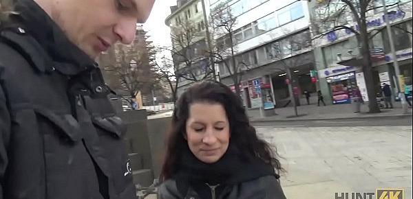  HUNT4K. Cameraman fucks comely brunette next to her grumpy cuckold